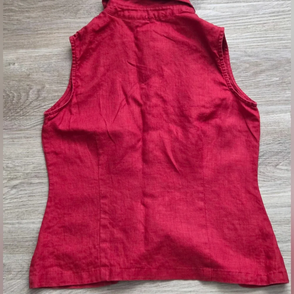 Red 100% Linen Sleeveless Button Front Blouse Size S - Picture 4 of 7